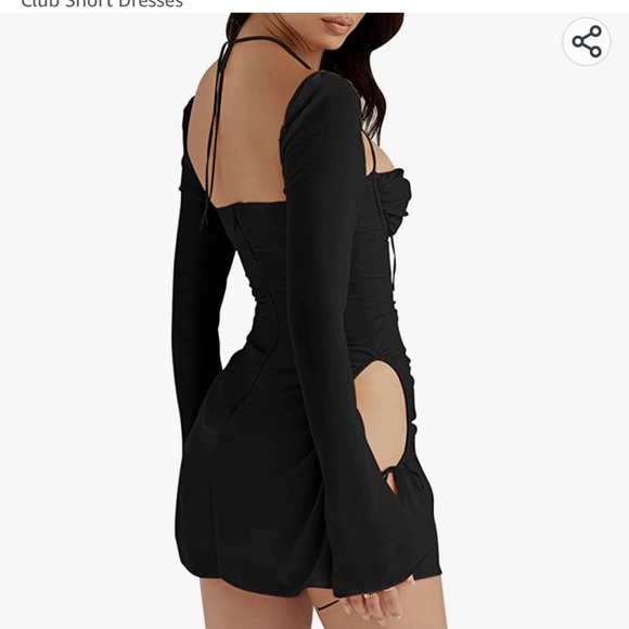 Long puff sleeve mini body con dress in Brown - Picture 2 of 5